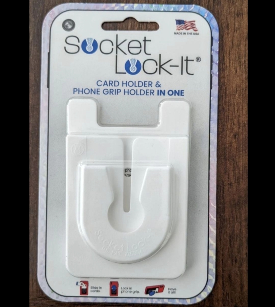 Socket Lock-It Card Holder & Phone Grip Holder in One, Stick On Phone Wa…